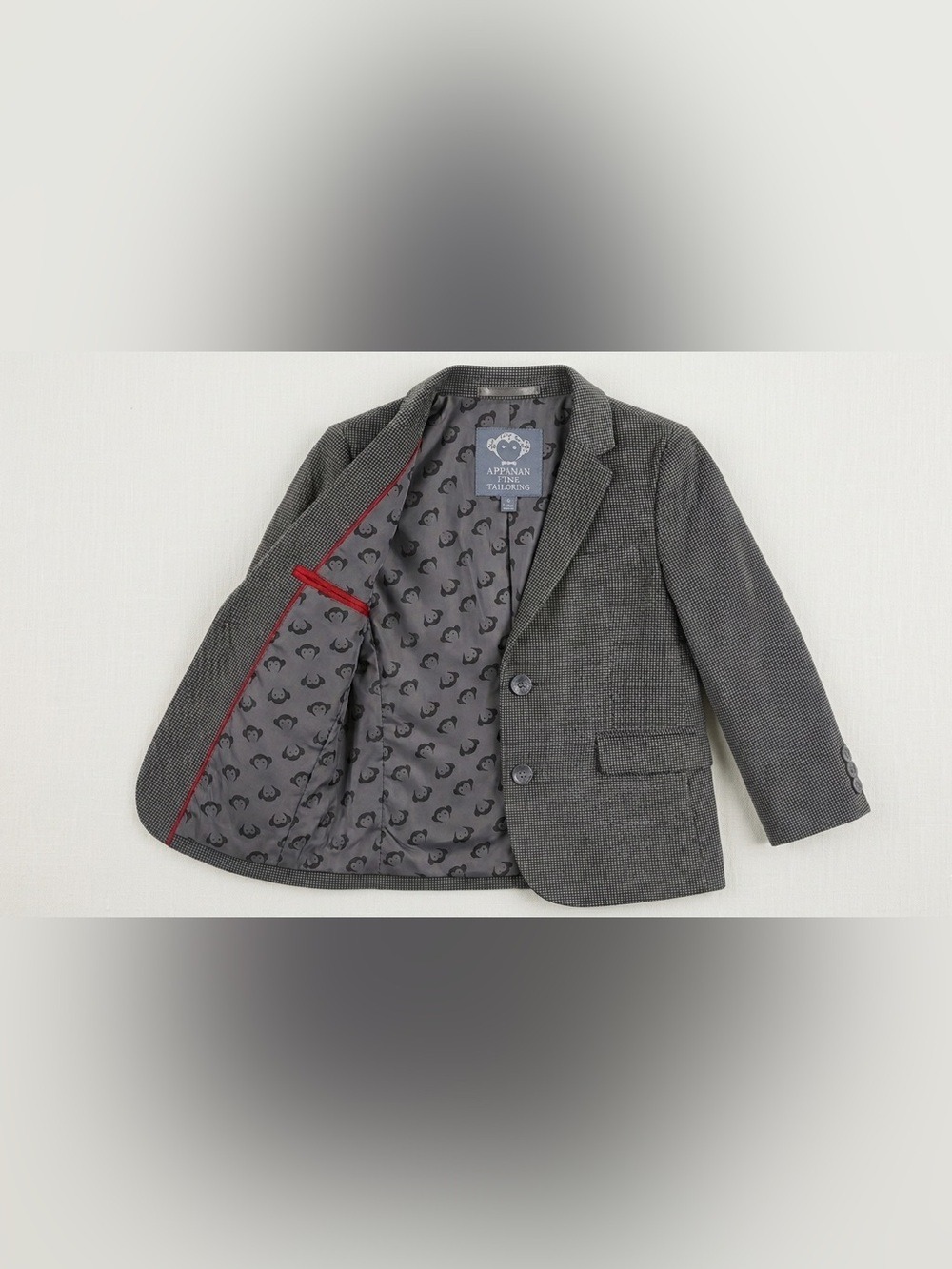 Appaman Gray Houndstooth Boys' Blazer with Red-Trim Lining